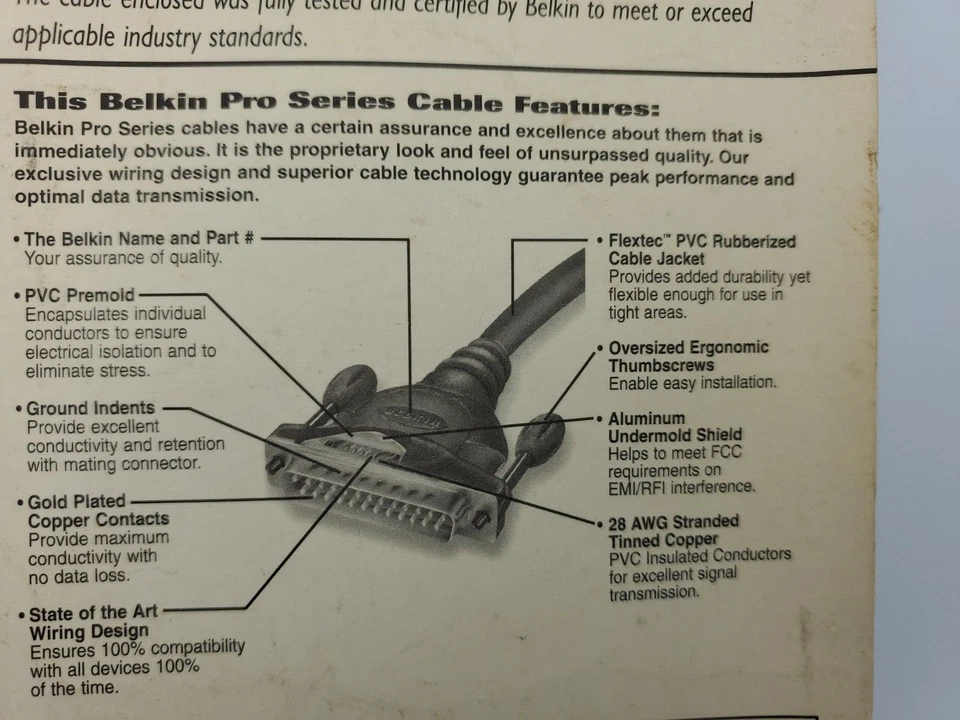Belkin 6 Ft Parallel Printer Cable DB25 Male Centronics 36 PIN MALE Gray Bidirec - Image 2 of 4