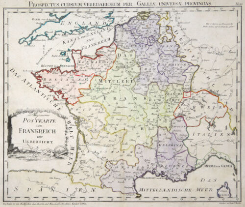 France Carte Postale Original Gravure sur Cuivre Carte Géographique Reilly 1799 - Afbeelding 1 van 1