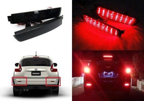 2 Bumper Reflector LED Tail Brake Light Black Smoked For Nissan Juke Infiniti FX - Picture 1 of 8