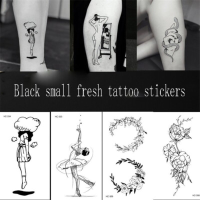 Temporary Tattoo Sticker Small Waterproof Fake Sketch Body Art Floral Black@