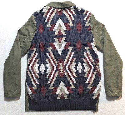 Thread & Supply Jacket M Green Anorak Aztec Knit Sleeves Western Anthropology