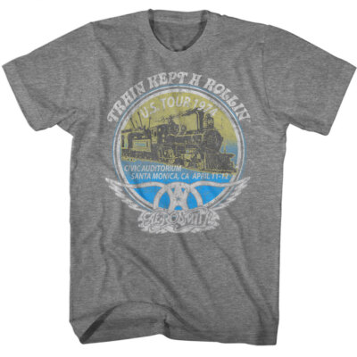 Aerosmith Train Kept A Rollin US Tour 1974 Men's T Shirt Rock Band Music Merch