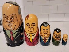 Nesting Doll Russian Leaders Yeltsin, Gorbachev, Brezhnev, Stalin, Lenin 5 Pcs
