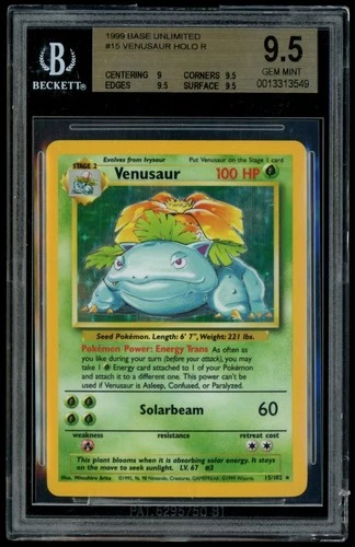 1999 Pokemon 15/102 Venusaur Unlimited Holo BGS 9.5 - Pop 76