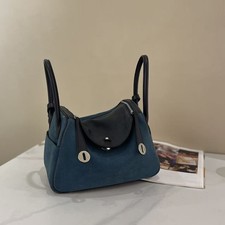 AUTH Hermes Lindy 26 Teal Swift Doblis Suede Bicolor Shoulder Bag Palladium HW