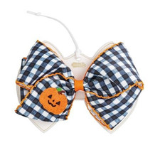 Mud Pie Toddler Girl Halloween Gingham Embroidered Pumpkin Hair Bow NEW