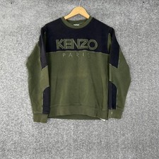 Kenzo Paris Men  S Green/Black Mesh Panel Crewneck Sweatshirt Size Small