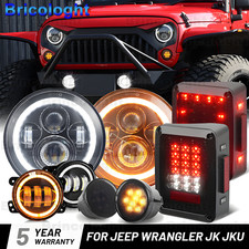 7 Round Led Headlights Smoke Tail Light Turn Fog Lamp Kit For Jeep Jk 2007-2018