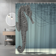 Seahorse Shower Curtain Blue Gray Nautical Graphic Print
