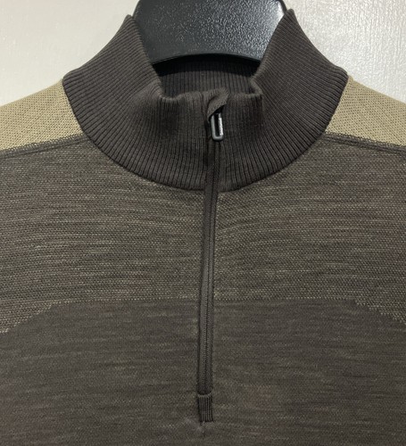 Smartwool 1/4 Pullover Colorblock Brown Tan Men's Size Medium Intraknit 200 - Picture 2 of 10