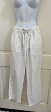 UTCOCO White Linen Blend High Rise Drawstring Wide Leg Utility Pants Sz XS