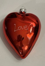 Vtg Metallic Red Heart Blown Glass 3.5  Ornament Valentines Day LOVE