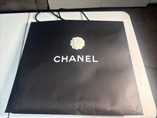 Authentic Chanel Black Paper Shopping Gift Bag 17.5"x19.75 w flower (1014)