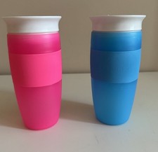 2 Munchkin Miracle 14oz Sippy Cups. Toddler Spill Proof. Pink Blue.