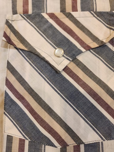 Camisa a Presión Plains Western Pearl XL Ranch Wear Azul Marrón 48"x31" Rayas LS - Imagen 11 de 24