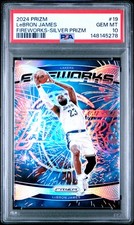 2024 PANINI PRIZM FIREWORKS SILVER PRIZM #19 LEBRON JAMES PSA 10