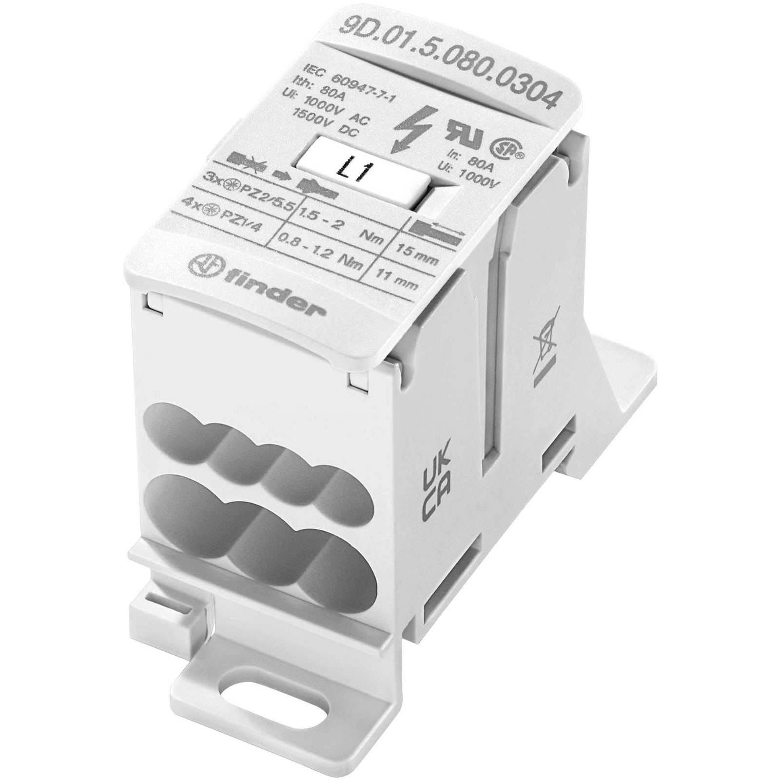 Finder 9D.01.5.080.0304 Splitter White 7-pin 6 mm² 80A 1000V AC - Image 2