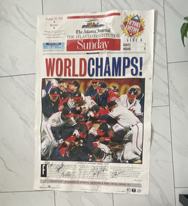  Atlanta Journal Constitution Braves World Champs 10/29/95 poster  Autographed