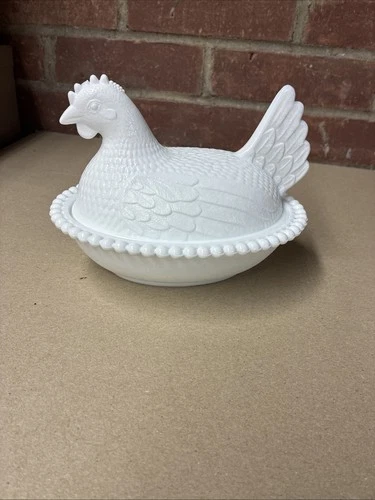 Indiana Glass Vintage Milk Glass Hen on Nest Covered Candy Dish 7” Nesting Hen