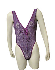 70's Shirley of Hollywood 725 Purple Fishnet Hi Leg Bodysuit Teddy L made in USA