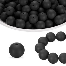 40Pcs Silicone Beads 15mm Silicone Beads Bulk for Pens Loose Round Black