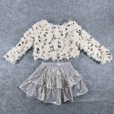 Peek Curious Fuzzy Sweater Skirt Set Girls 4/5 Ivory Gray Sequins Detail Y2K
