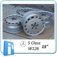 Produktbild - 4x Mercedes-Benz SL R107 W126 Felgen 7x15 ET25 1264003002 Original Mutch-Deckel