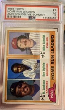 1981 Topps Home Run Leaders Reggie Jackson, Ben Oglivie, Mike Schmidt #2 PSA 5