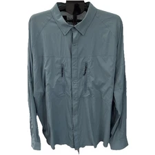 HUK Performance Fishing Tech Hybrid Solid Button Up Raglan Men's Size XXL Shirt