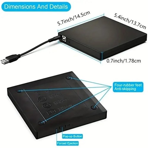 External CD DVD Drive, USB 2.0 Slim Protectable External CD-RW Drive DVD-ROM Pla - 第 1/7 張圖片