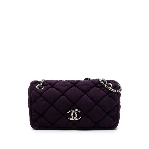 Chanel Small Quilted Nylon Bubble Flap Pre-Loved Shoulder Bag Violet