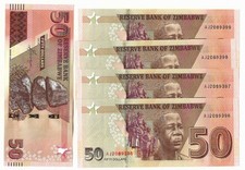 5x ZIMBABWE 50 DOLLARS 2020 UNC