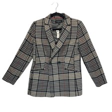 Talbots Double Breasted Bradwell Plaid Blazer NWT Women's Sz 2P Beige Gray