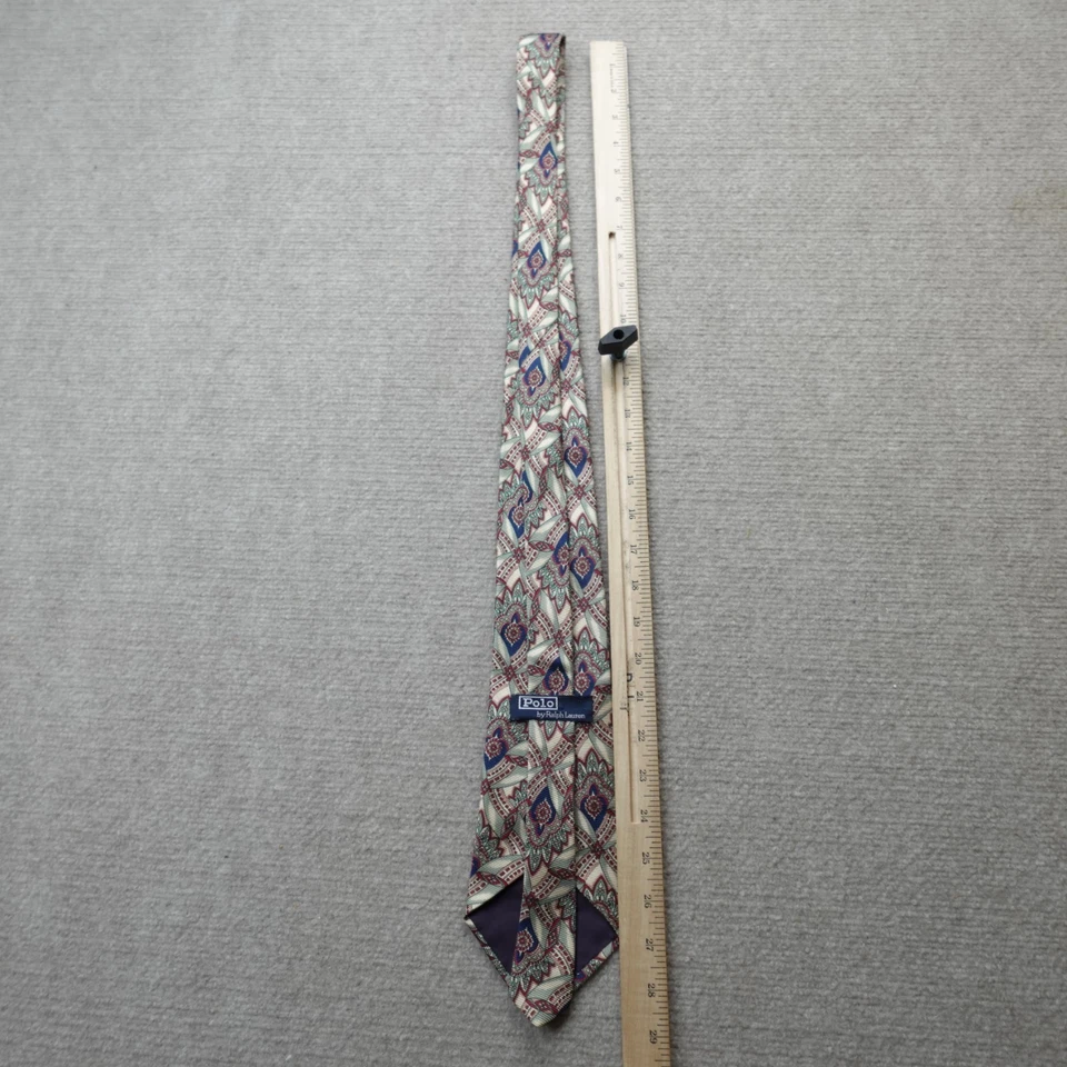 Vintage Polo Ralph Lauren Tie Beige Blue Paisley Floral Made in USA - Image 3 of 4