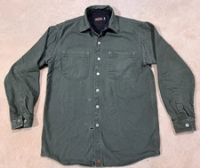 Jesse James Workwear Shirt Shacket Sz M Heavyweight Snap Green Canvas DISTRESSED