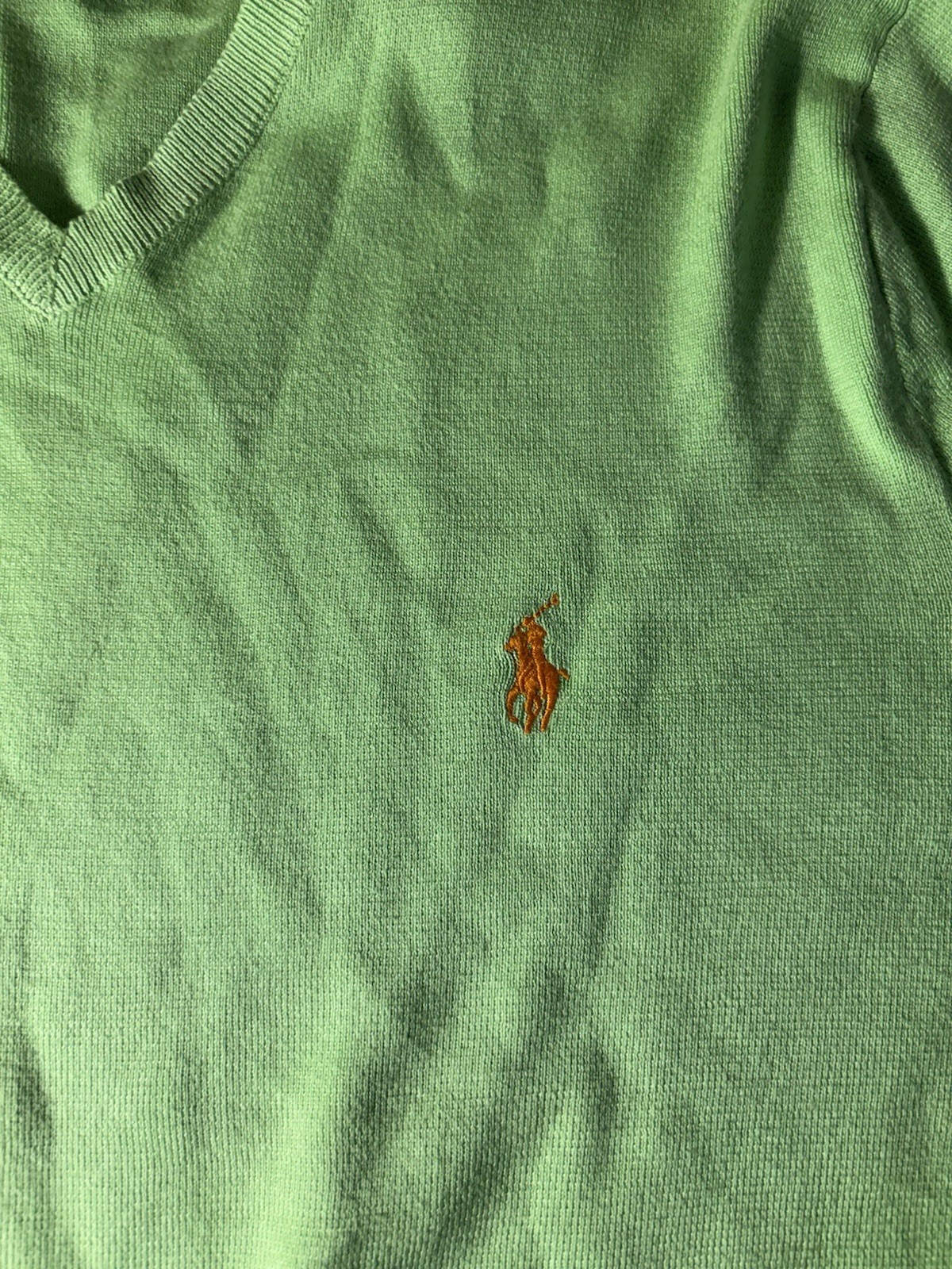 Polo Ralph Lauren Green Pima Cotton V-Neck Sweater Mens Large thumbnail 3