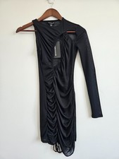 NWT Pretty Little Things Size 0 Black Mini Dress Long Sleeve Cut Out One Sleeve