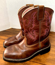 Ariat Krista Pull-on Women's Brown/Fig Western Safety Boots Embroidered Size 7B.