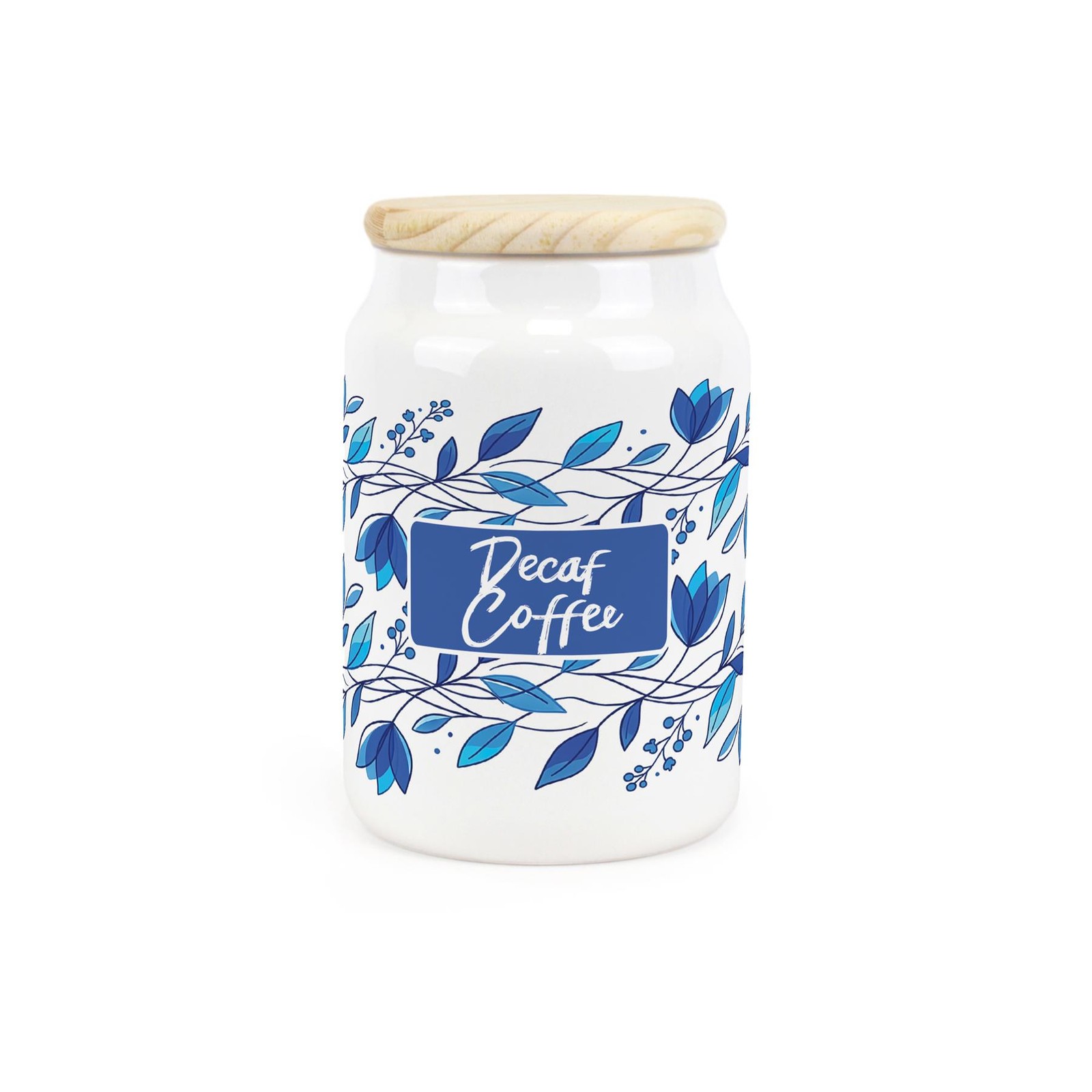 Blue Petals Ceramic Decaf Coffee Canister - 750ml Kitchen Storage Jar Gift
