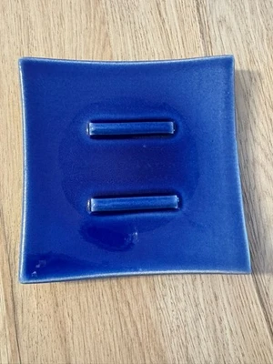 Porte savon carré bleu marine vintage Savon Gemme Vallauris - Photo 1/2
