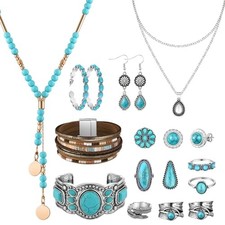 15 Pcs Bohemian Turquoise Jewelry Set for Women Country Jewelry for Women Boho