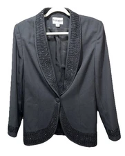 John Meyer Norwich Women's Jacket Size 12 Lined Beaded Embroidered Fancy Gray