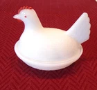 Vintage Milk Glass Hen on Nest Covered Dish Red Comb 4" Tall Unmarked
