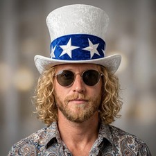 White Blue Star Top Hat Men's Women's Western Cowboy Steampunk Costume Party