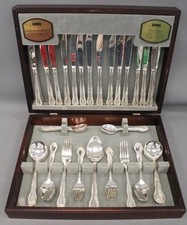 58pc Vtg COLUMBIA Japan STAINLESS STEEL Cutlery Service For 8 In Viners Case S83