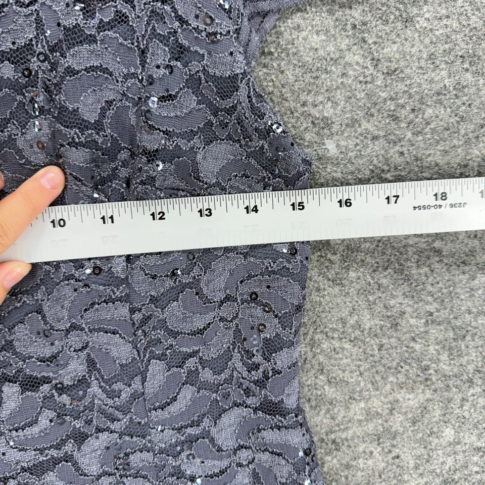 Alex Evenings Dress Women 4P Petite Gray Floral Crochet Sheath Midi Sequin Zip - Image 3 of 4