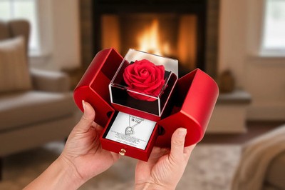 Beautiful Wife Rose Box Heart Necklace Gift Set