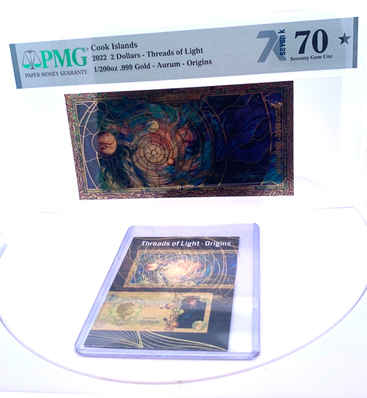 2022 Cook Islands $2 Origins Aurum Threads of Light 1/200oz Gold PMG70 Note