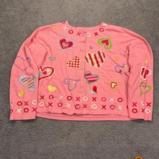 VTG Michael Simon Lite Sweater Womens Large Crop Pink Cardigan Valentines Hearts