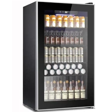Mini Fridge Cooler, 130 Can Beverage Refrigerator with Glass Door, ETL Approv...